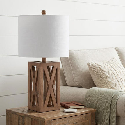 22" Brown Table Lamp With Drum Shade