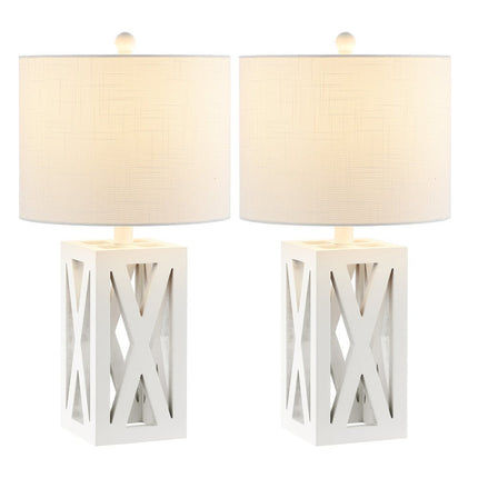 Set of Two 22" White Table Lamps With Drum Shades