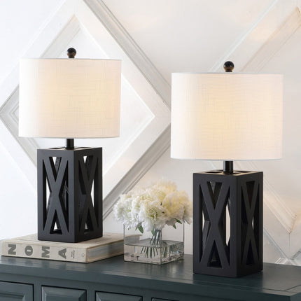 Set of Two 22" Black Table Lamps With Drum Shades