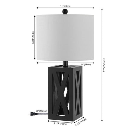 Set of Two 22" Black Table Lamps With Drum Shades