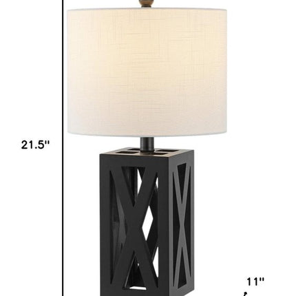 Set of Two 22" Black Table Lamps With Drum Shades
