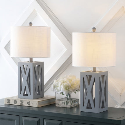 Set of Two 22" Gray Table Lamps With Drum Shades