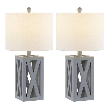 Set of Two 22" Gray Table Lamps With Drum Shades