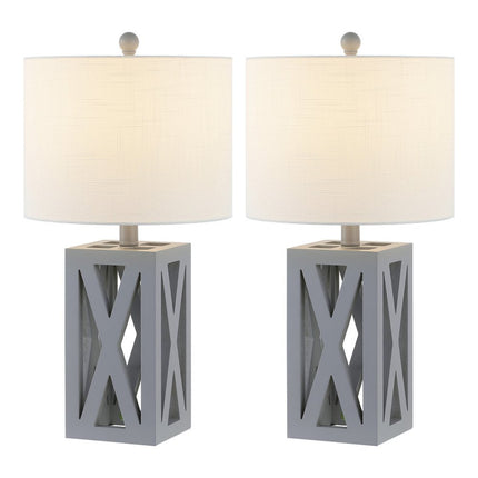Set of Two 22" Gray Table Lamps With Drum Shades