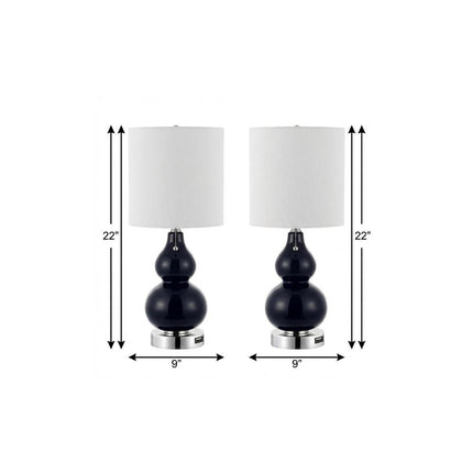 Set of Two 22" Silver Gourd Table Lamps With Drum Shades