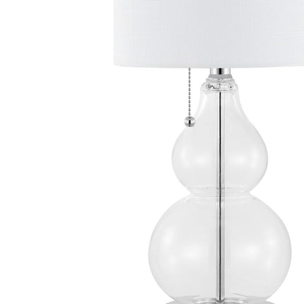 Set of Two 22" Silver Gourd USB Bedside Lamps With Drum Shades