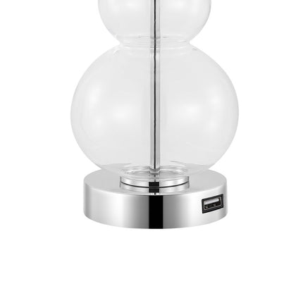 Set of Two 22" Silver Gourd USB Bedside Lamps With Drum Shades