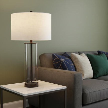 29" Antiqued Bronze Table Lamp With Drum Shade