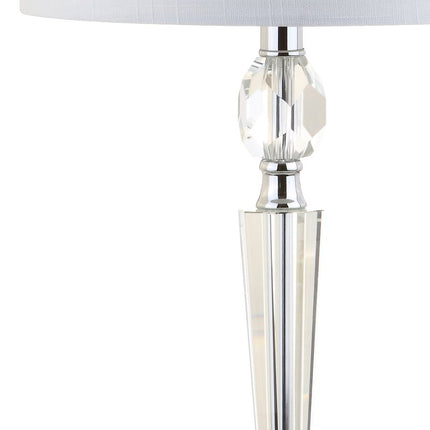 Set of Two 27" Clear And Silver Bedside Lamps With Drum Shades