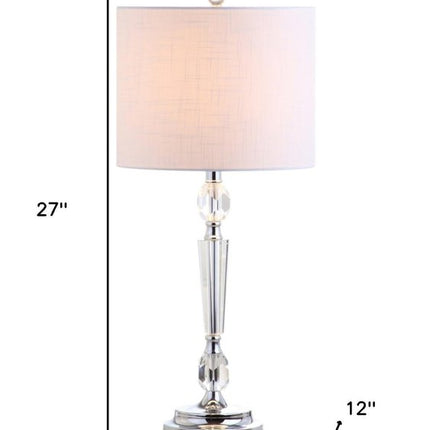 Set of Two 27" Clear And Silver Bedside Lamps With Drum Shades