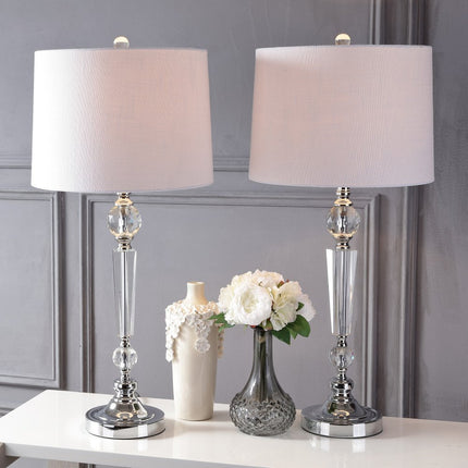 Set of Two 31" Clear And Silver Table Lamps With Drum Shades