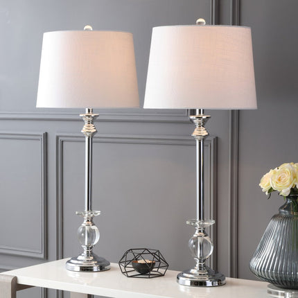 Set of Two 33" Silver Table Lamps With Drum Shades