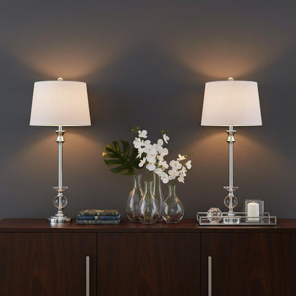 Set of Two 33" Silver Table Lamps With Drum Shades