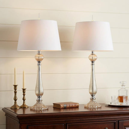 Set of Two 33" Champagne Novelty Table Lamps With Globe Shades