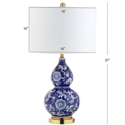 27" Blue Gold And White Novelty Table Lamp With Drum Shade