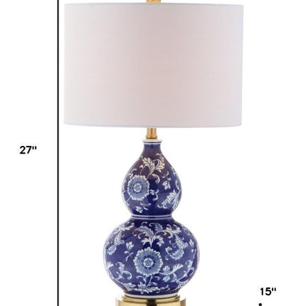 27" Blue Gold And White Novelty Table Lamp With Drum Shade