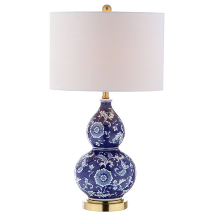27" Blue Gold And White Novelty Table Lamp With Drum Shade