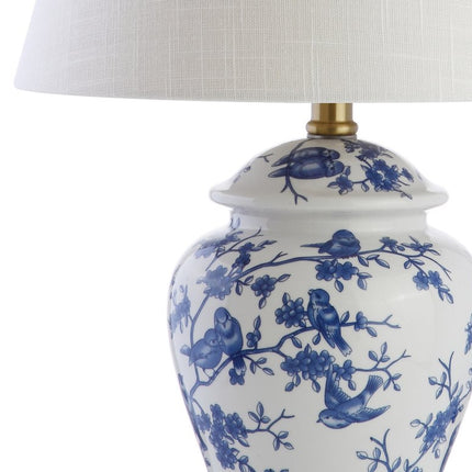 22" Blue Gold And White Urn Table Lamp With Empire Shade
