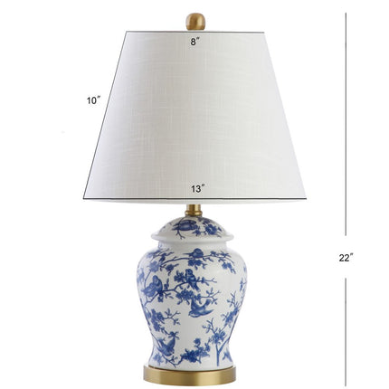 22" Blue Gold And White Urn Table Lamp With Empire Shade