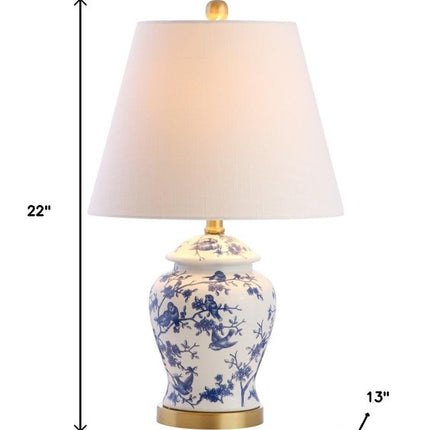 22" Blue Gold And White Urn Table Lamp With Empire Shade