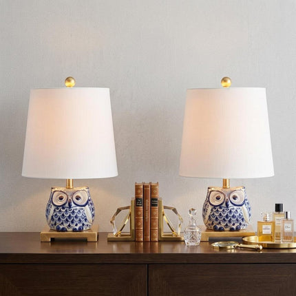 Set of Two 16" Gold Novelty Bedside Lamps With Empire Shades