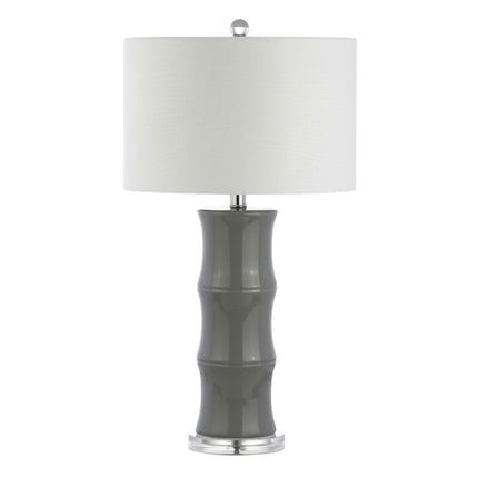 27" Gray And Clear Gourd Bedside Lamp With Drum Shade