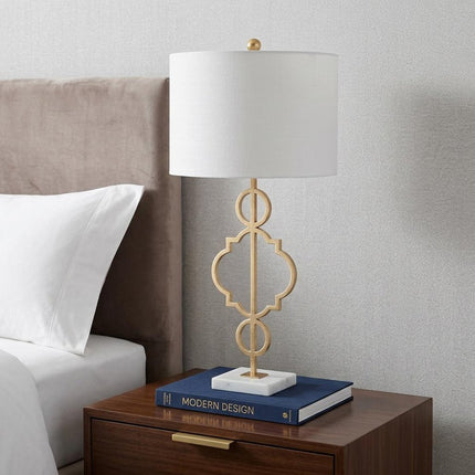 31" White Novelty Table Lamp With Drum Shade