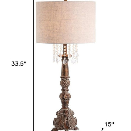 34" Brown Novelty Table Lamp With Drum Shade