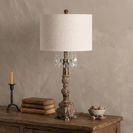 34" Brown Novelty Table Lamp With Drum Shade