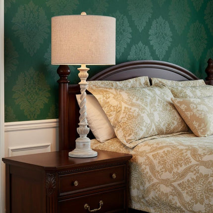 33" White Table Lamp With Drum Shade