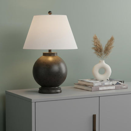 26" Dark Gray Novelty Table Lamp With Drum Shade