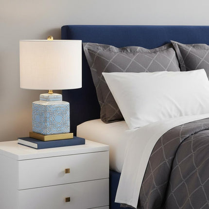 22" Gold Square Table Lamp With Drum Shade
