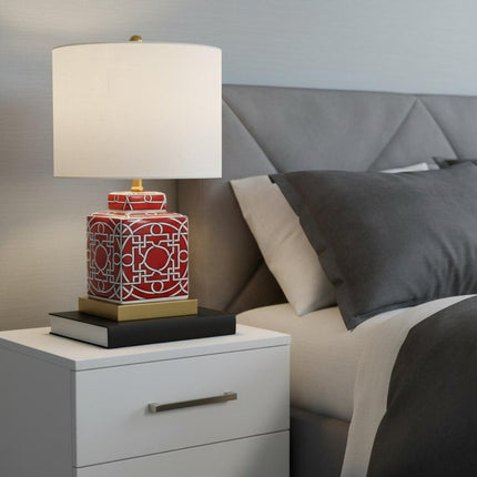 22" Gold Square Table Lamp With Drum Shade