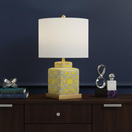 22" Gold Square Table Lamp With Drum Shade