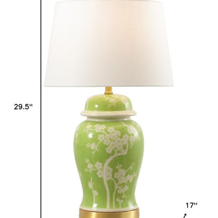 30" Green And Gold Novelty Table Lamp With Empire Shade