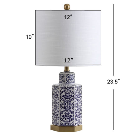24" Navy Blue Gold And White Table Lamp With Drum Shade