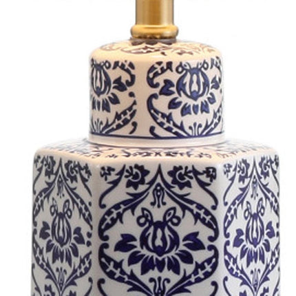 24" Navy Blue Gold And White Table Lamp With Drum Shade