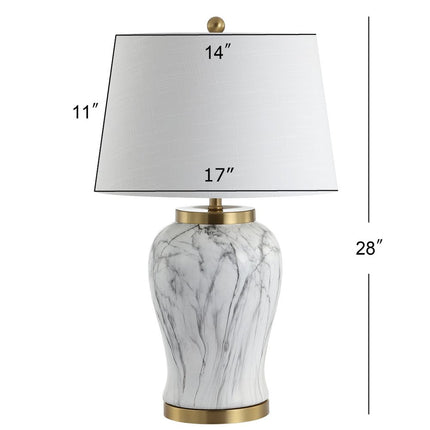 28" Gray White And Gold Urn Table Lamp With Empire Shade