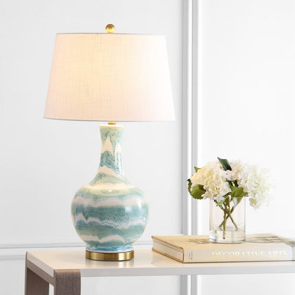 31" Gold Round Table Lamp With Globe Shade
