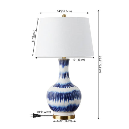 31" Blue White And Gold Novelty Table Lamp With Globe Shade