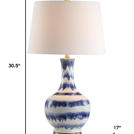 31" Blue White And Gold Novelty Table Lamp With Globe Shade