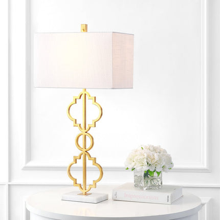32" White Geometric Table Lamp With Shade