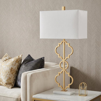 32" White Geometric Table Lamp With Shade