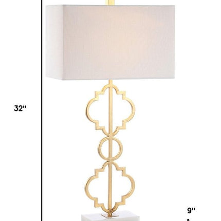 32" White Geometric Table Lamp With Shade