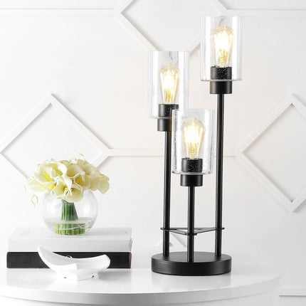21" Black Three Light Novelty Table Lamp With Cylinder Shade