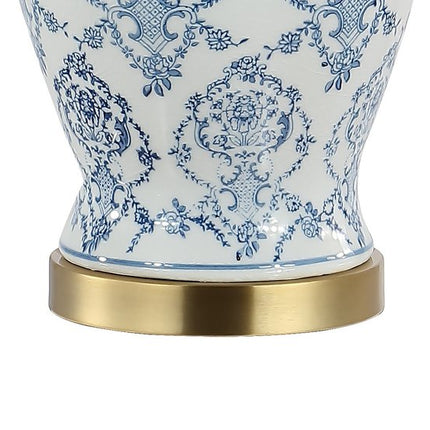 22" White Blue And Gold Urn Table Lamp With Empire Shade