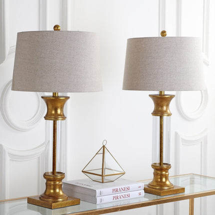 Set of Two 32" Gold Novelty Table Lamps With Drum Shades