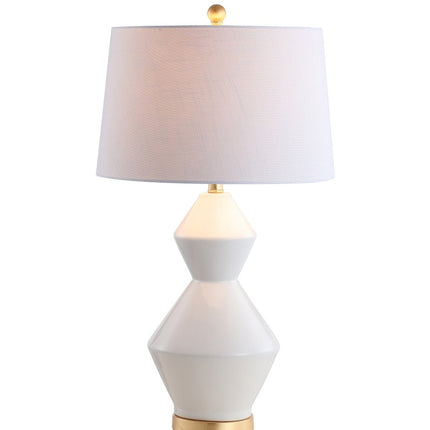 29" White And Gold Novelty Bedside Lamp With Drum Shade