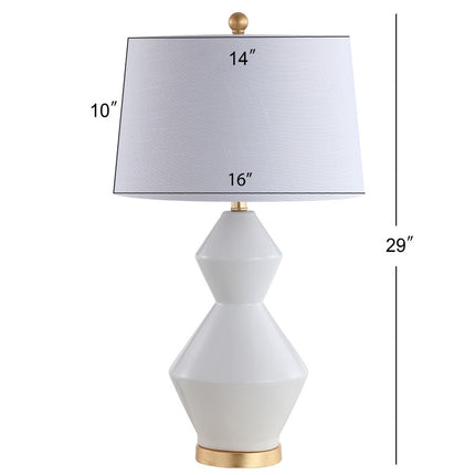 29" White And Gold Novelty Bedside Lamp With Drum Shade