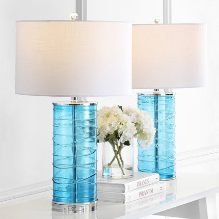 Set of Two 28" Turquoise And Clear Novelty Table Lamps With Drum Shades